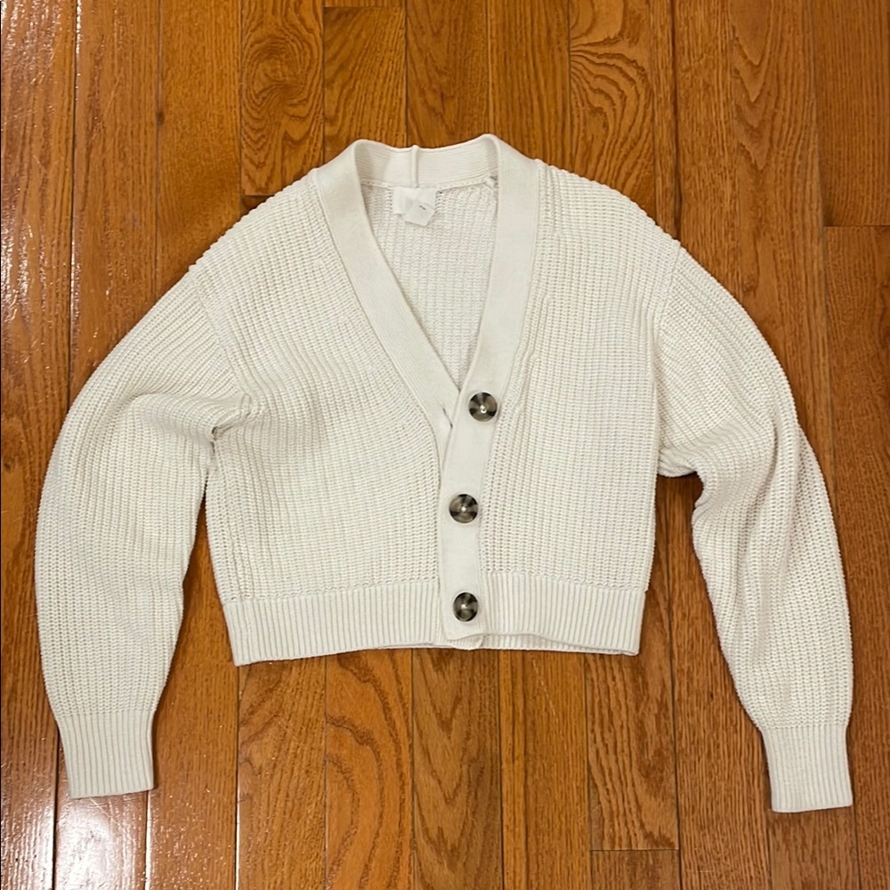 H&M White Knit Cardigan with Button Detail XS